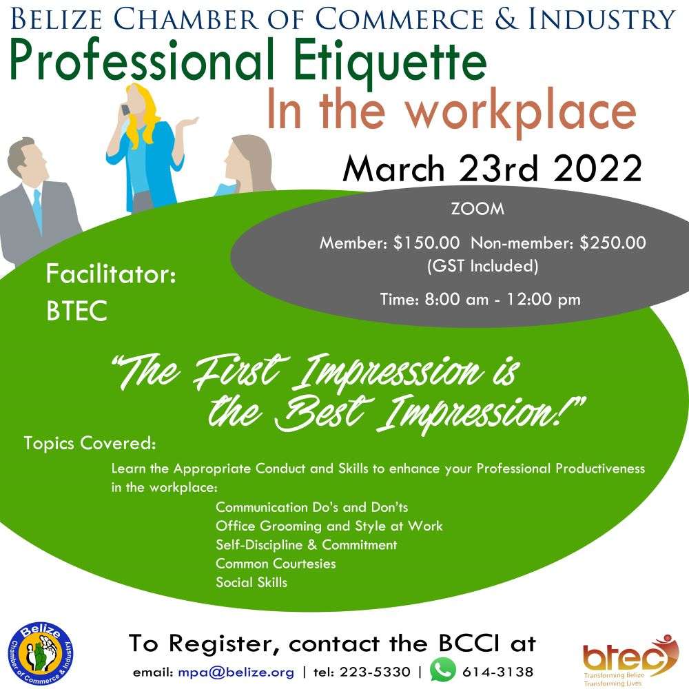 Professional Etiquette in the Workplace Training Belize Chamber of Professional Etiquette in the Workplace Training Belize Chamber of